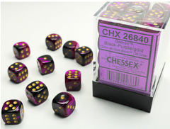 CHESSEX - GEMINI 36D6 BLACK-PURPLE/GOLD 12MM